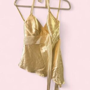 Cache Y2K Light Yellow Silk Halter Top — Size 8